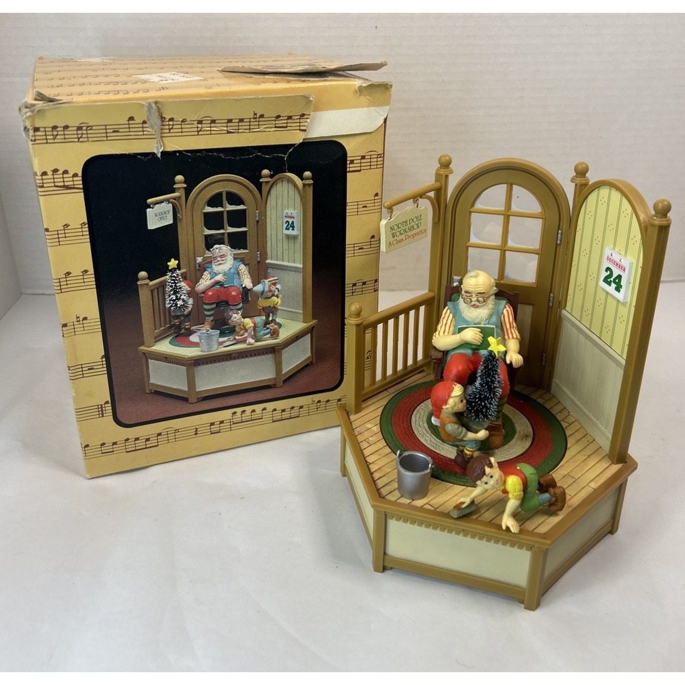Enesco SANTA'S BUSY OFFICE Animated Multi-Action Music Box Vintage 1981- Working